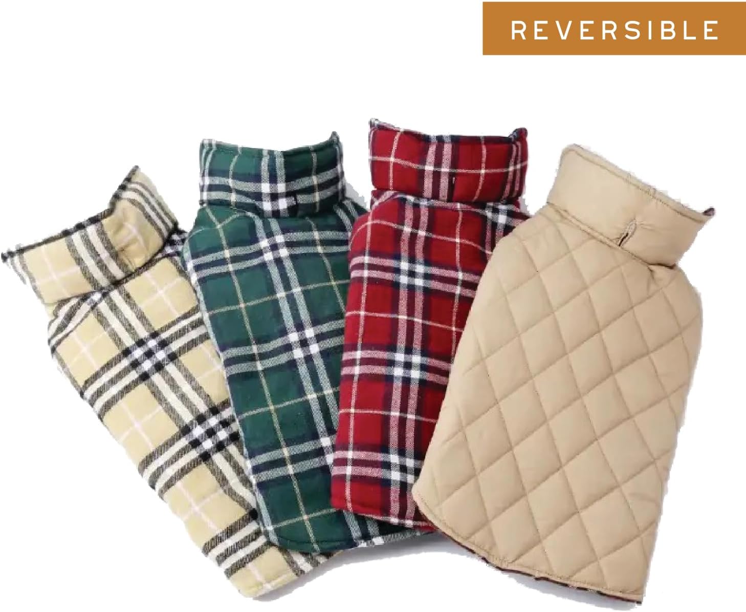 Newbury Waterproof Reversible Warm Dog Winter Coat British Style Windproof Snowproof Dog Vest for Small Medium Large Extra Large Breed (XX-Large, Beige)