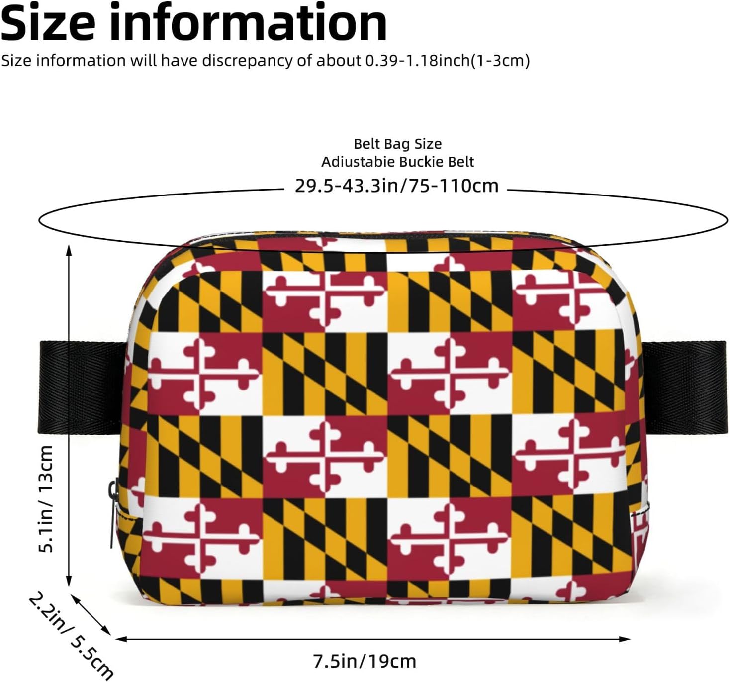 Maryland State Flag Print Square Waist Bag Fashion Pouch Unisex Waterproof Travel Gym Running Hiking image 4