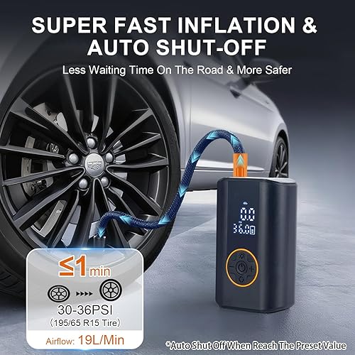 Miniatura 2 de Inflador de neumáticos, compresor de aire portátil, bomba de aire inalámbrica de 150 PSI para neumáticos de automóvil con medidor de presión