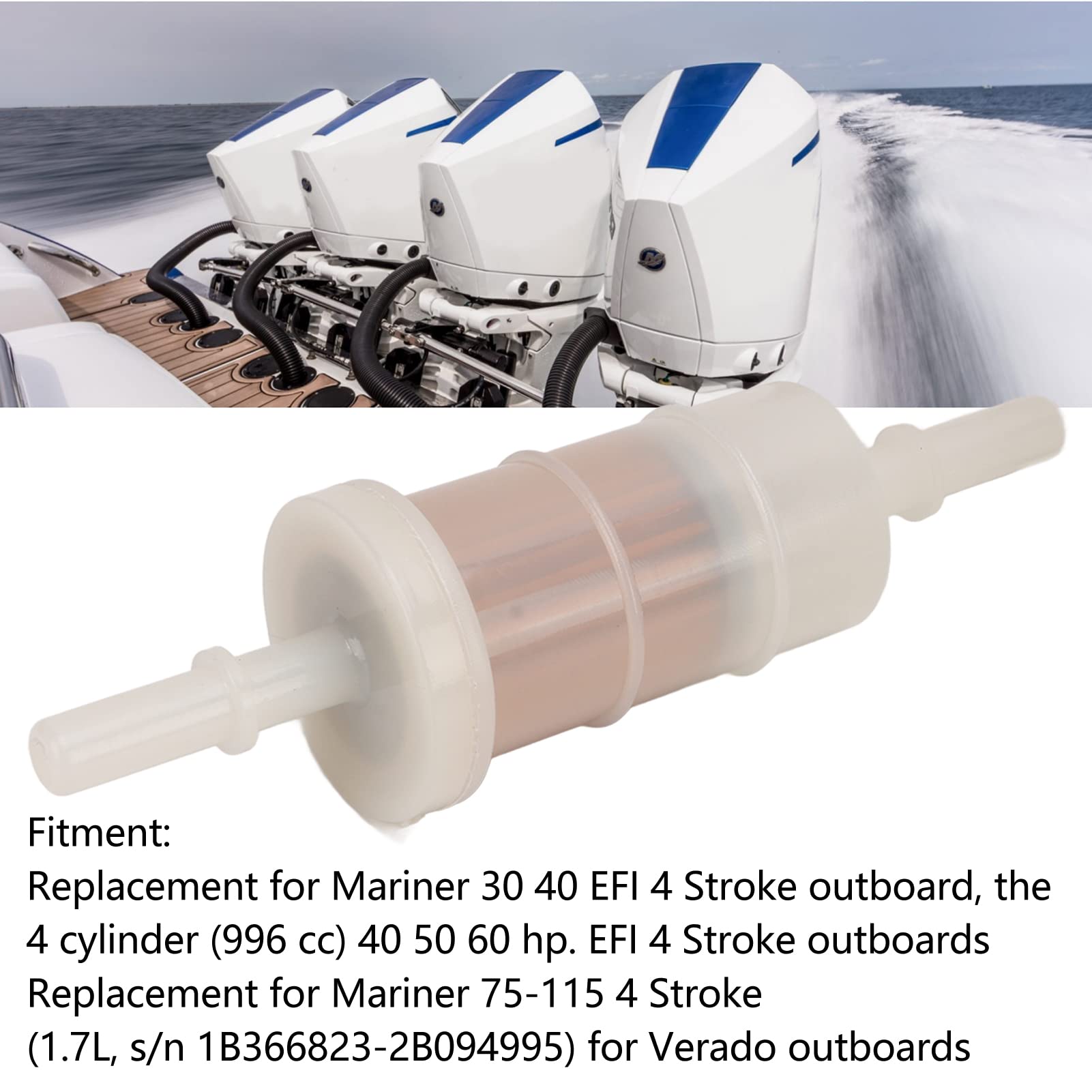 Filtro Carburante in Linea 16in Sostituzione per Mariner 40 50 60 EFI 4 Tempi Fuoribordo 35 879885Q