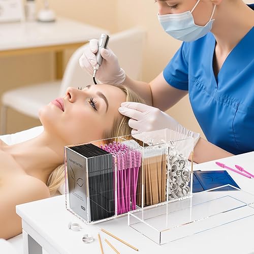 Miniatura 5 de Organizador de extensiones de pestañas con tapa, organizador de pestañas acrílicas para técnicas de pestañas, contenedor de suministros de pestañas
