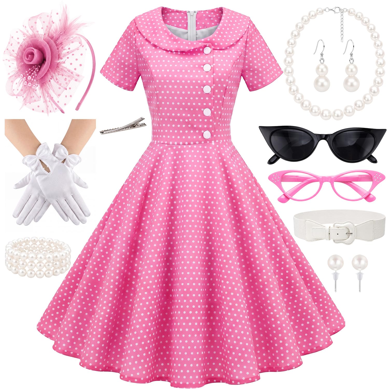 1950s Polka Dot Dresses for Women Tea Party Outfit with 50s Accessories