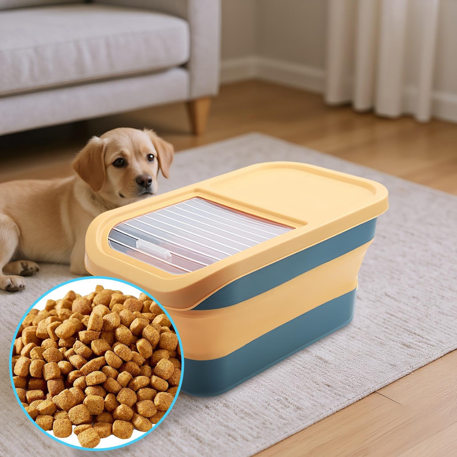 Contenedor de comida para perros y gatos, para 12-15 kg, accesorio para mascotas con tapa trasera y diseño de ruedas para uso doméstico