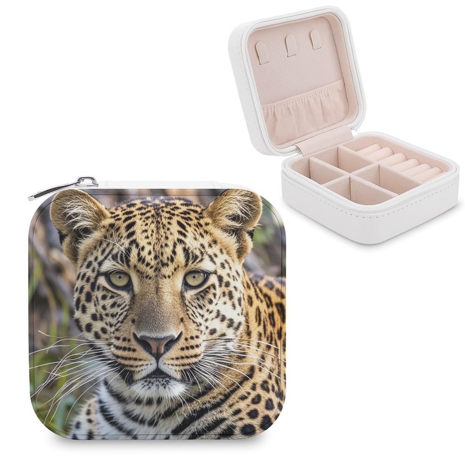 FekiLoot African Animal Leopard Jewelry Case Personalized Leather Jewelry Box Mini Travel Jewelry Case Small Portable Jewelry Organizer for Ring Earrings Necklace Bracelet