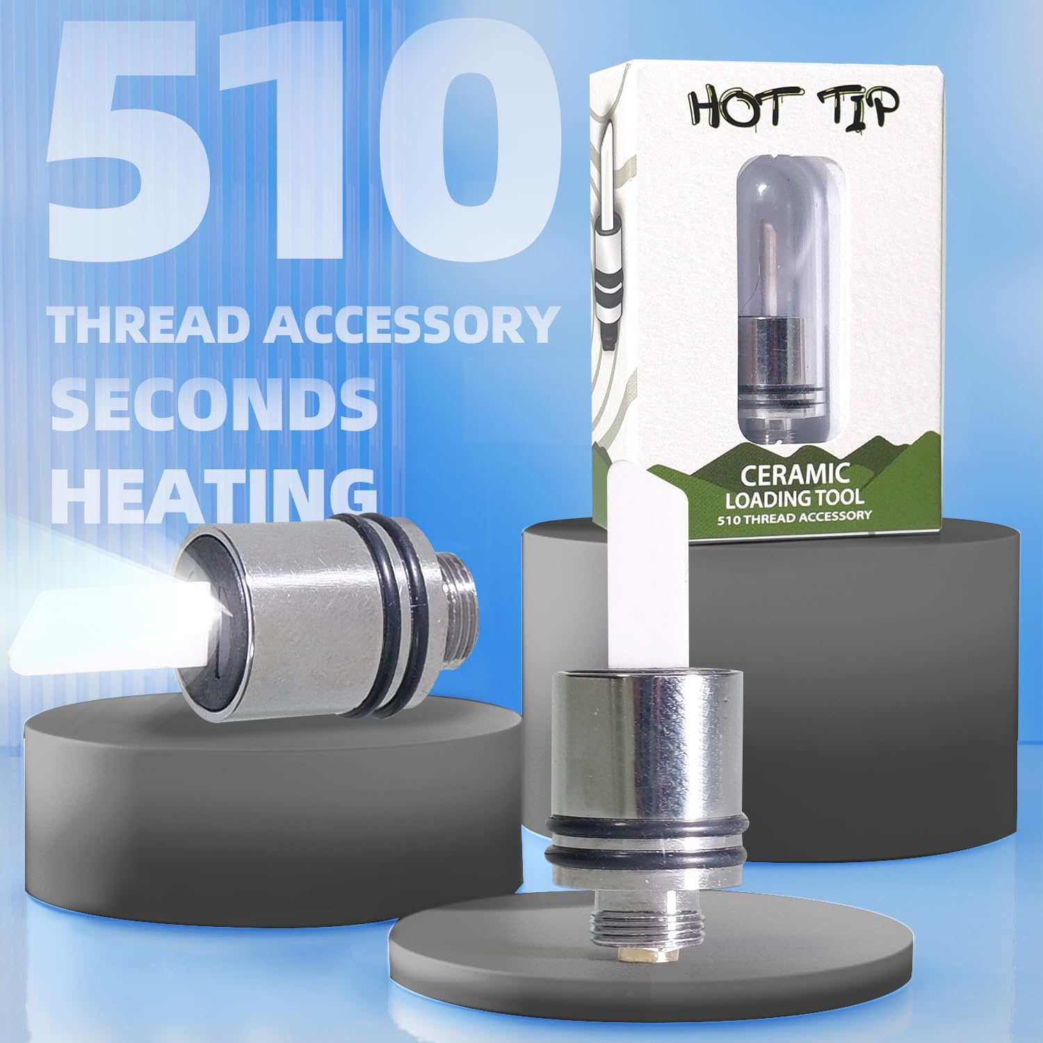 2pc Ceramic Heating Tool with Fast 3-Second Heat, Multi-Function Design for Candle Slicing, Oil Dipping, Silver LED