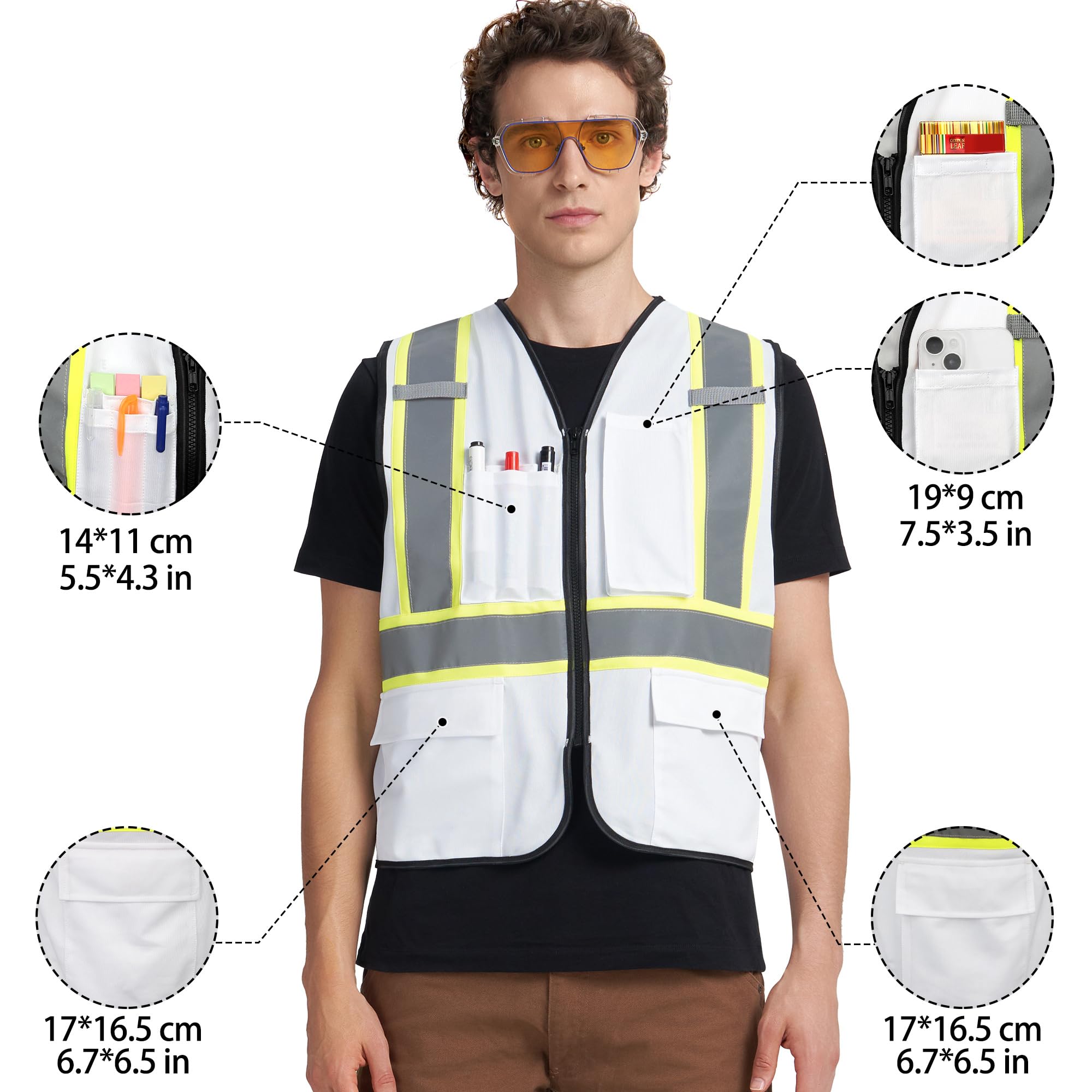 A-KSAFETY - Chaleco reflectante para hombre y mujer, con bolsillos y cremallera
