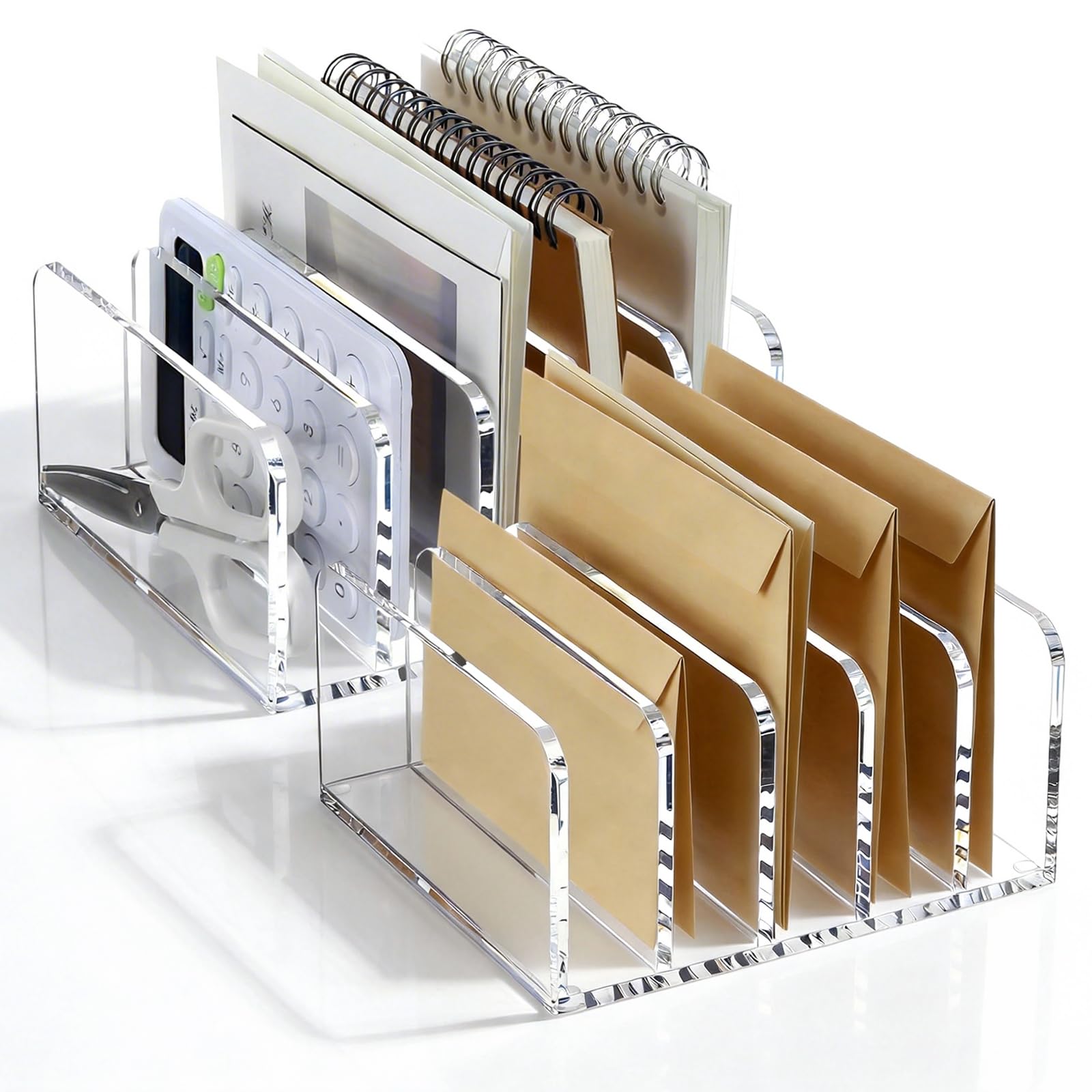 Tianher Desk Organiser, 2 Pack Acrylic File Holder For Desk 5 Vertical Compartment Desk Organizer Desktop Mail Sorter File Storage Used For Storing Letters Paper Envelopes And Notebooks