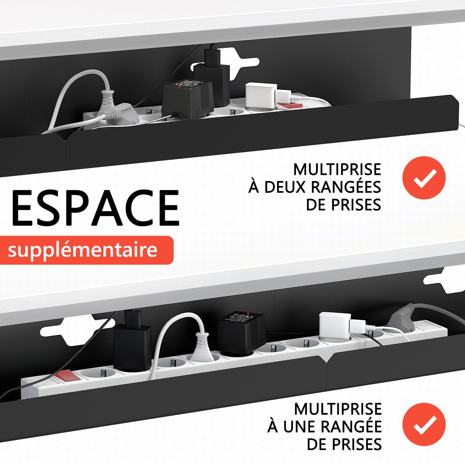 iVengo® XL Passe câbles Bureau TÜV-approuvé [2x50 cm] pour Une Gestion idéale Cable Management - spacieuse Passe Cable Bureau [Set de 2] - Robuste & Intelligent Organisateur de Cable - Noir Mat