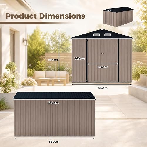 HOMASIS Abri de Jardin Métal Exterieur Renforcé, 3.5x2.2x2m, Gris Foncé - 3