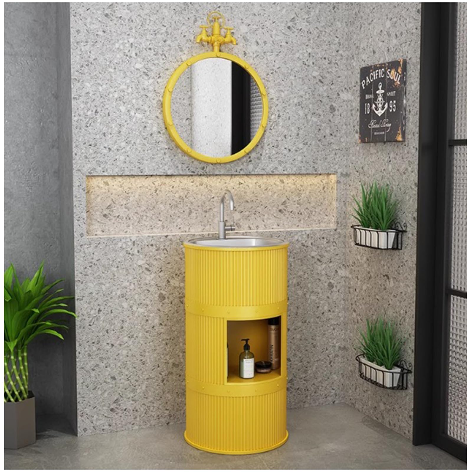 WDSOPK Pedestal Bathroom Sink - Pedestal Sink Modern Bathroom Basin Sink, Freestanding Modern Sinks for Bathroom/Garden, Bathroom Cabinet,D,with Mirror (B with mirror)