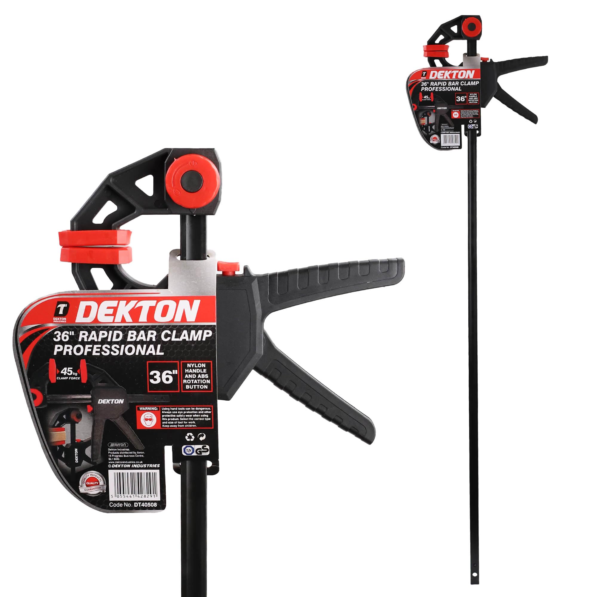 Dekton Black/Red Rapid Bar Clamp Professional-High Clamping Pressure| Quick-Release Mechanism| Durable & Strong Grip| Abs Handle And Rotation Button| Converts From Clamp To Spreader In Seconds| 45Kg Clamp Force