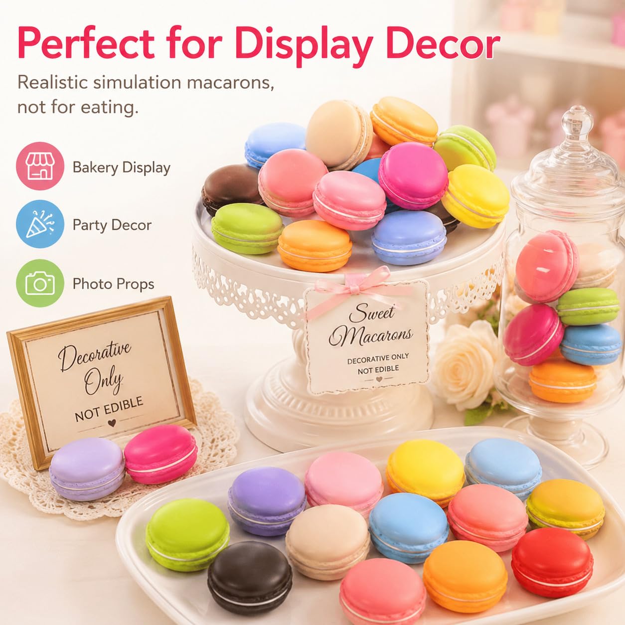 Lot de 12 petits macarons artificiels pour décoration de gâteaux, desserts, pâtisseries