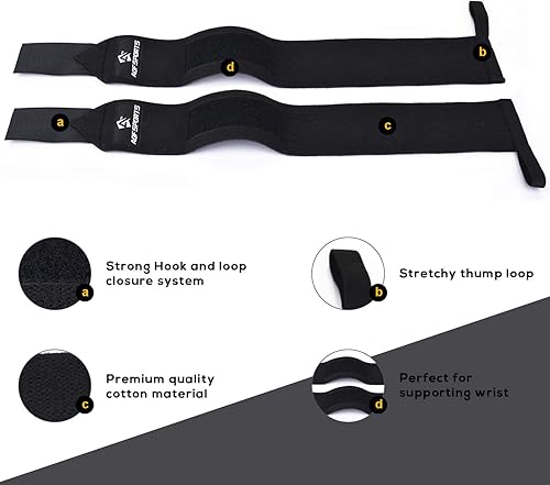 Miniatura 3 de AQF Muñequeras para levantamiento de pesas Aprobado por USPA e IPL de 18 pulgadas con bucle para el pulgar Correas de muñeca de levantamiento de