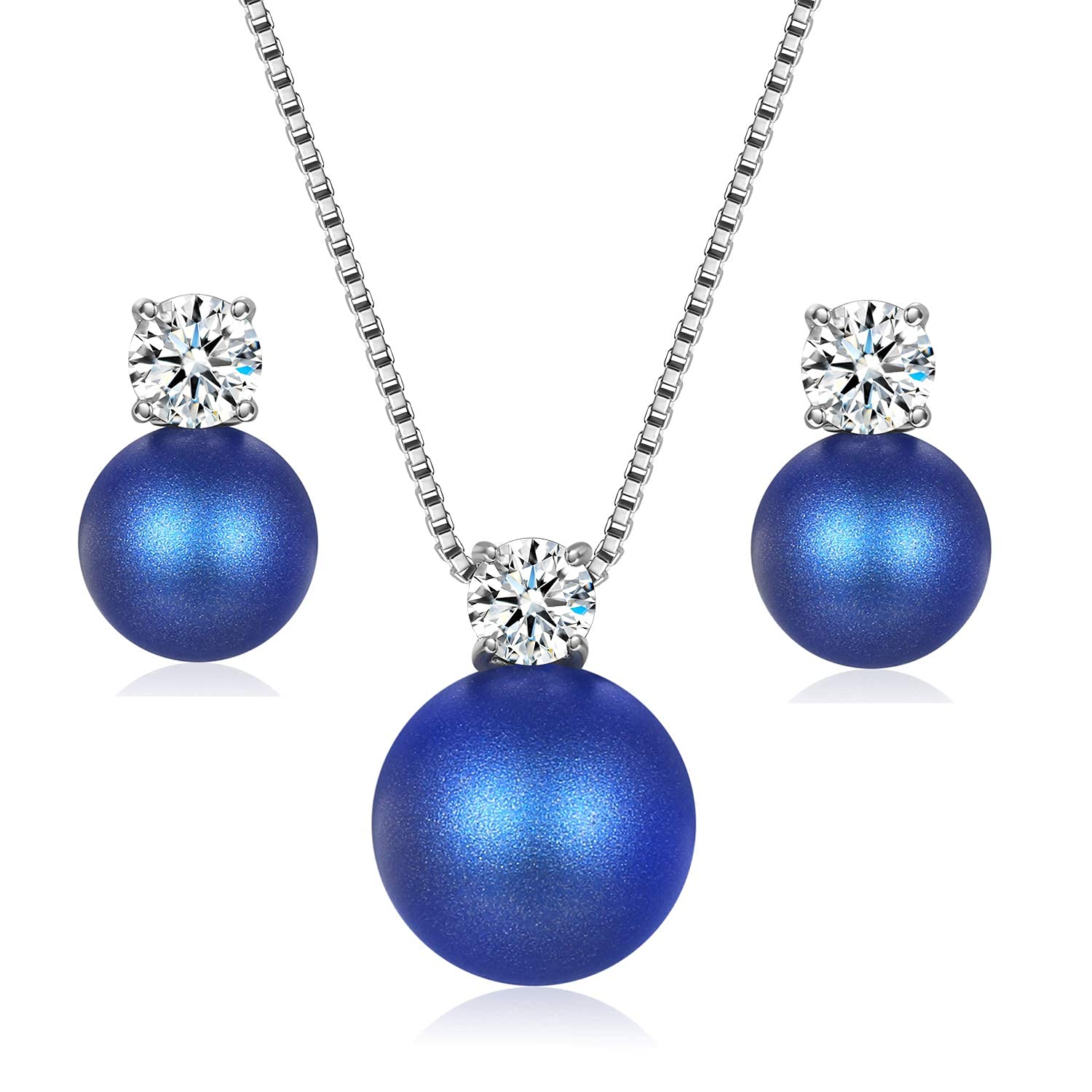 Step ForwardPearl Earrings and Pearl Necklaces Jewelry Sets with Blue Swarovski Pearl Gifts for Women and Girls