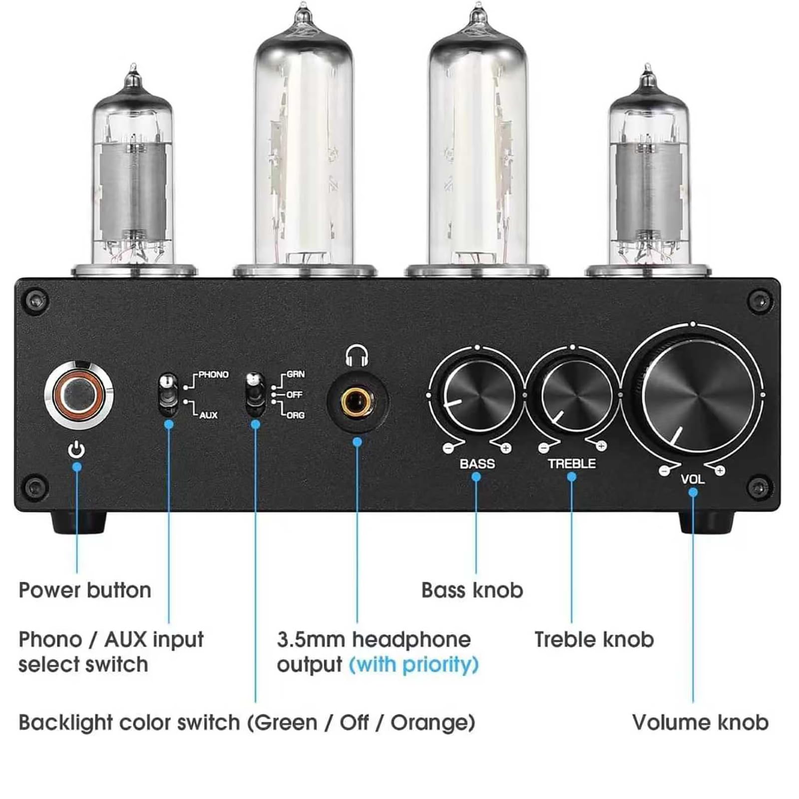 COYEUX Preamplificatore Fono, Preamplificatore per Lettore/Giradischi, con Controllo del Guadagno E Manopola del Volume, Registrazione MM, Stereo L/R/RCA/3,5 Mm, per Sistema Audio Stereo Domestico