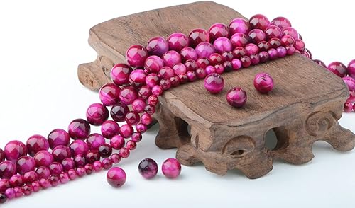 Miniatura 4 de Bymitel 60 cuentas redondas sueltas de piedra espaciadoras para hacer joyas de 15.5 pulgadas por hebra de 0.236 pulgadas (ojo de tigre de magenta,