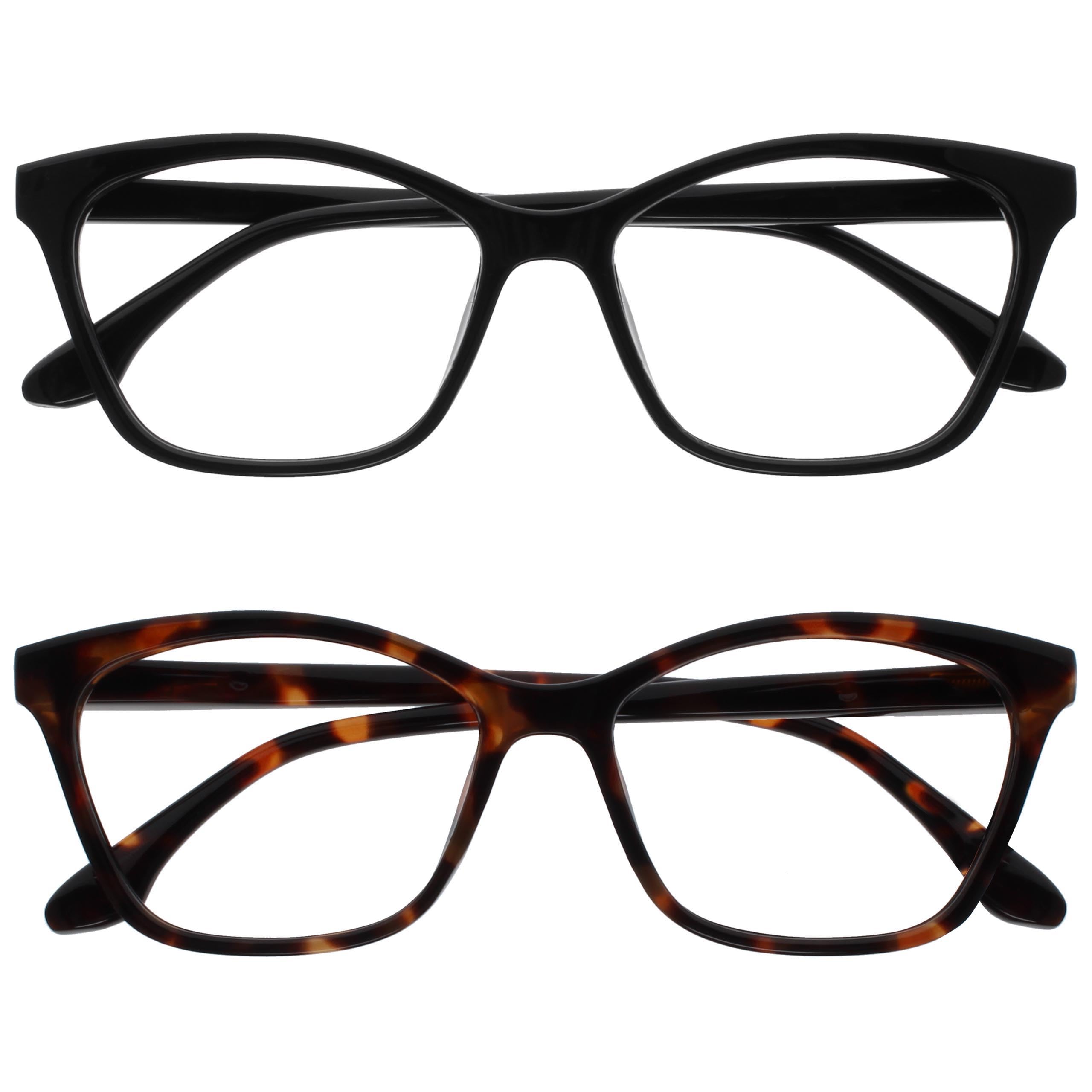 OPULIZE KAT Reading Glasses - 2-Pack - Cat-Eye Frame - Black, Brown - Men & Women - Spring Hinges - RR59-12 - +1.00