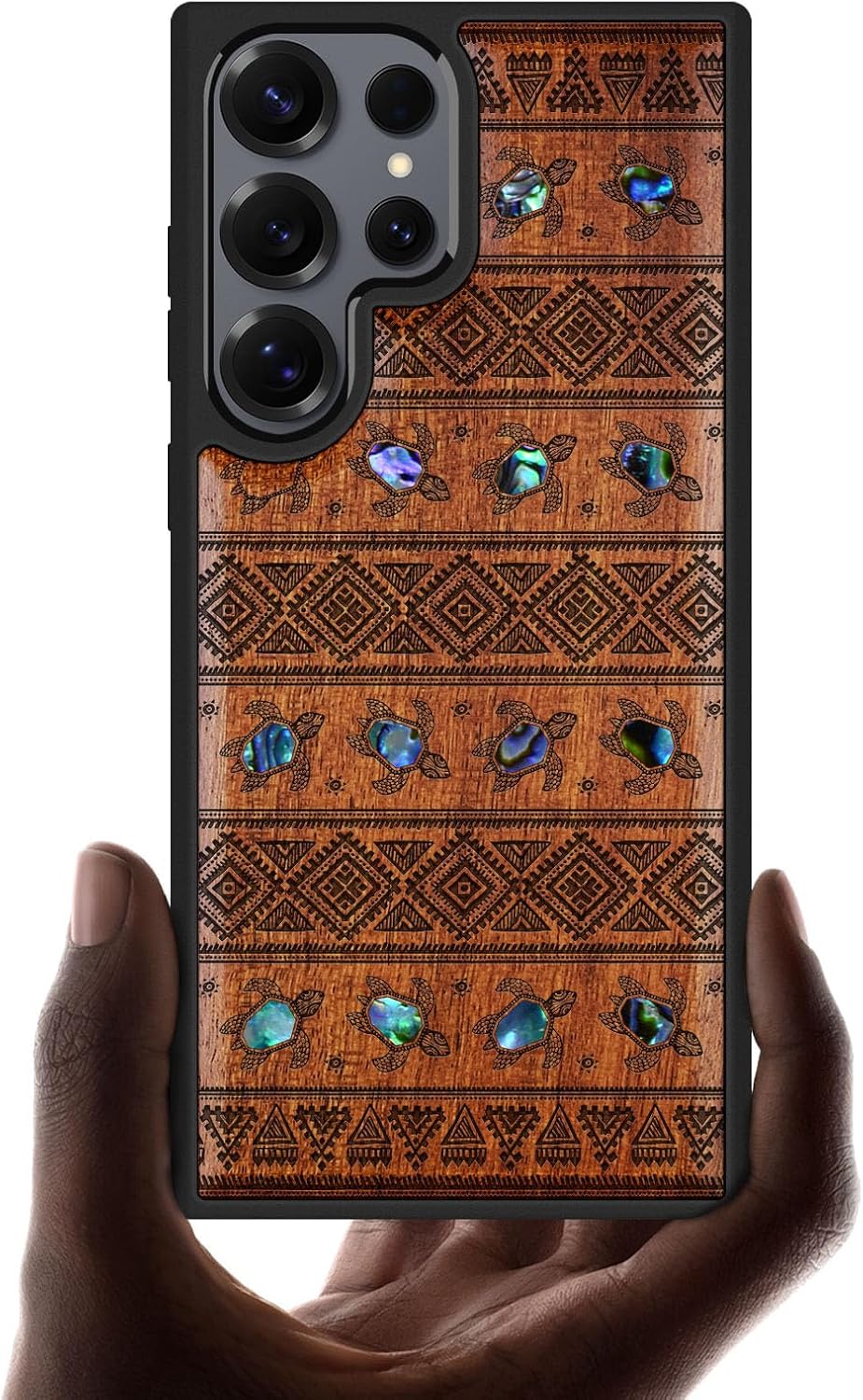 Carveit Magnetic Wooden Case for Samsung Galaxy S25 Ultra Case, Wood Artisan Engraved & Handmade Shell Inlaid, Compatible with MagSafe Wireless Chargers (Sami Turtles) Rosy