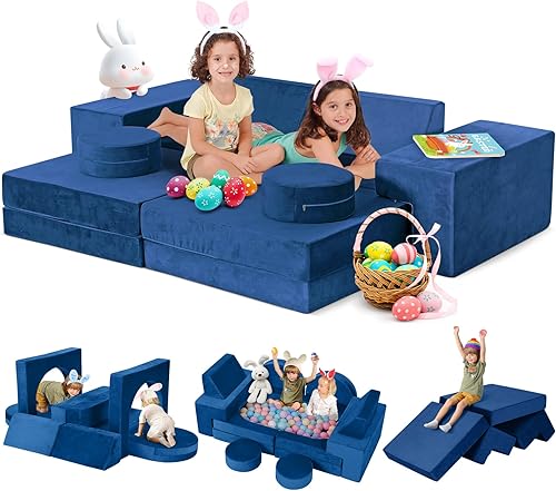 Kidirect 2024 - Sofá modular de 11 piezas para niños, sofá de construcción de fortaleza, rebote instantáneo de 10s, sofá de espuma para niños, sofá
