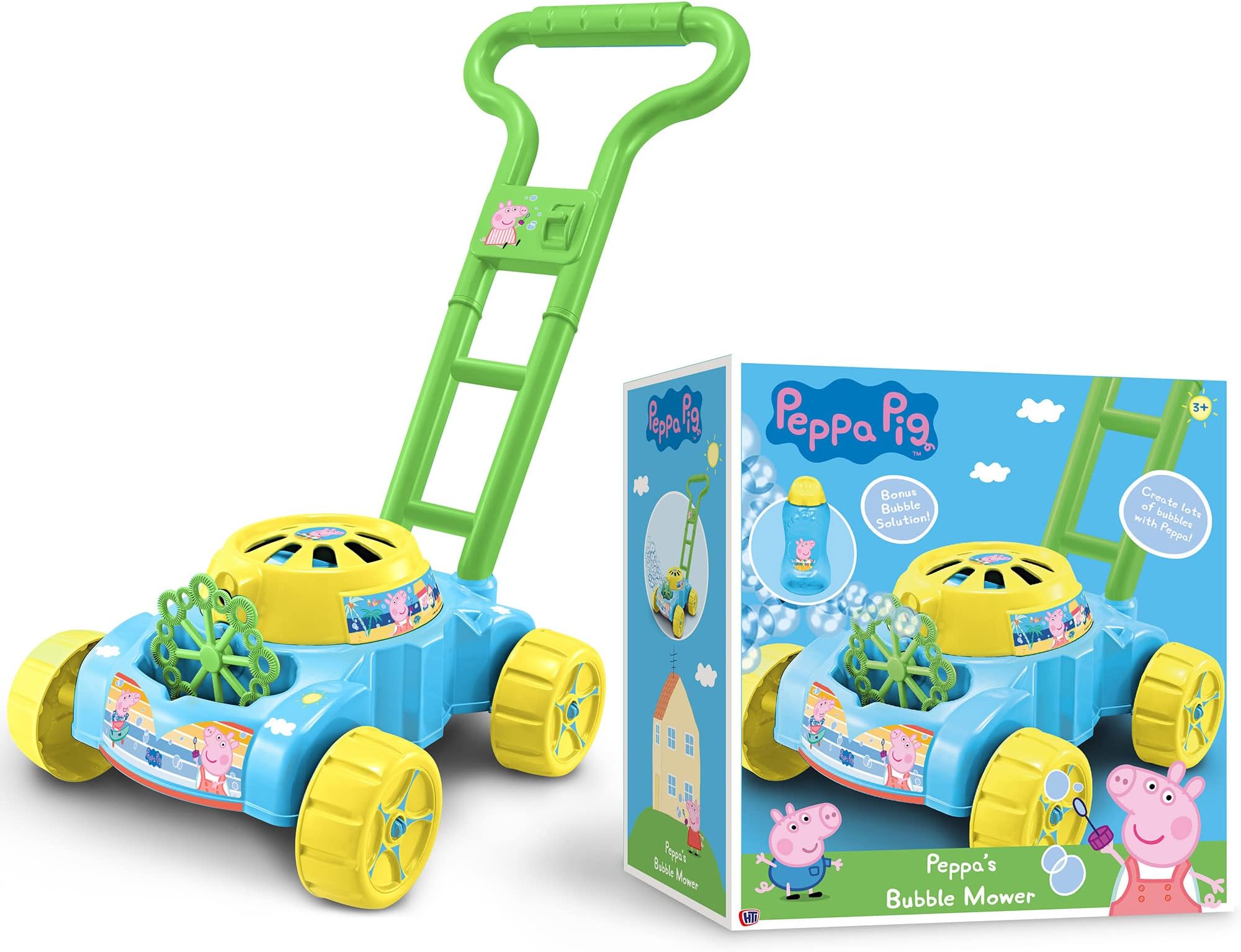 HTI Peppa Pig Bubble Mower | Push Along Lawnmower Bubble Blower | Ages 3+ | Multicolor