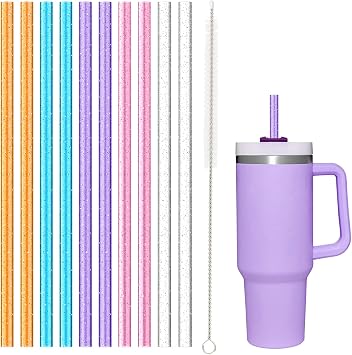 Stanley Replacement Straws for 40oz, 30oz, 64oz Cup Tumblers, Color Glitter Reusable Straws with Cleaning Brush, Stanley Adventure, Travel Tumbler Accessories, Dishwasher Safe