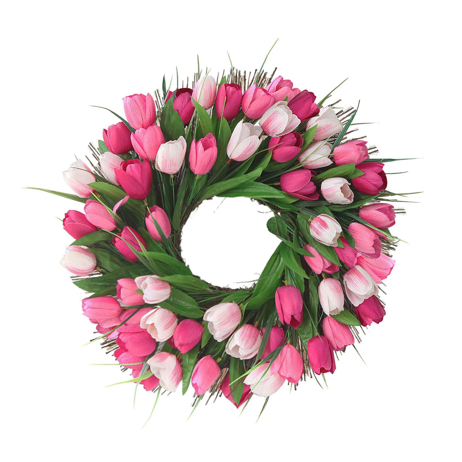Frühlingskranz für die Haustür, 17,72 Zoll Realistischer Kranz, Künstliche Blumen-Sommer-Blumenkränze für die Ganze Saison für Tür, Hochzeit, Wand, Außen- und Innendekoration (Rosa Weiß)