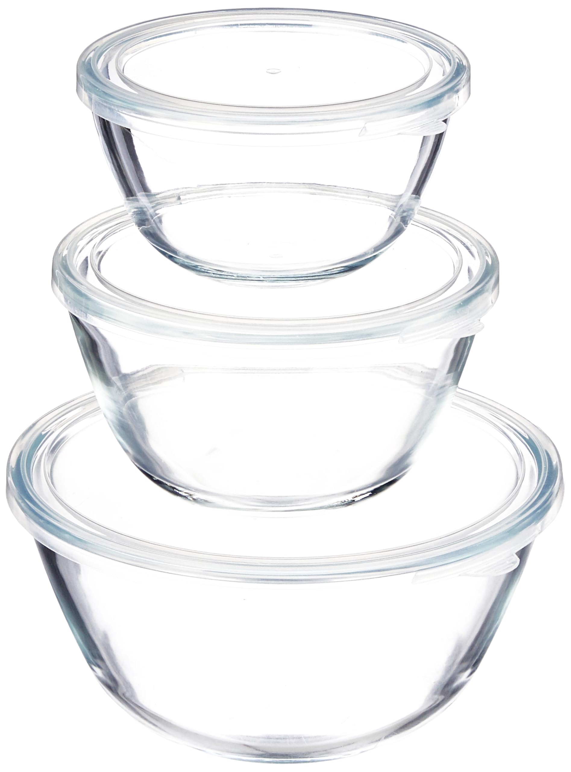 Amazon Basics Glass Mixing Bowl Set of 3 (500 ML + 800 ML + 1.5L) - Oven and Microwave Safe | Wide Rims for Easy Pouring | Transparent Design | Dishwasher Safe | Versatile Kitchen Companion