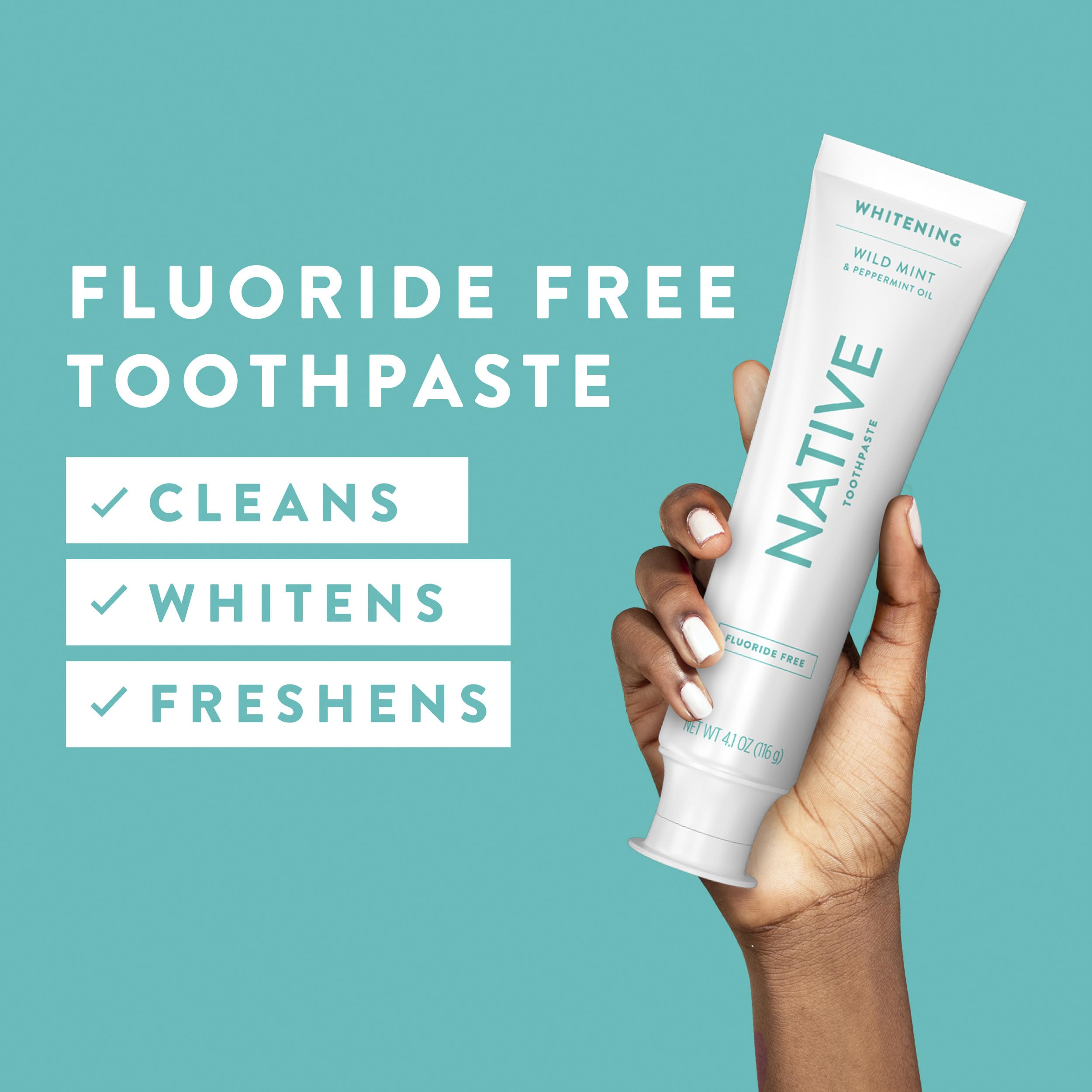 Native Fluoride Free Toothpaste, Whitening - for Adult, Kids 2+ Oral Care - Wild Mint & Peppermint Oil Flavor, 4.1oz (Pack of 3)