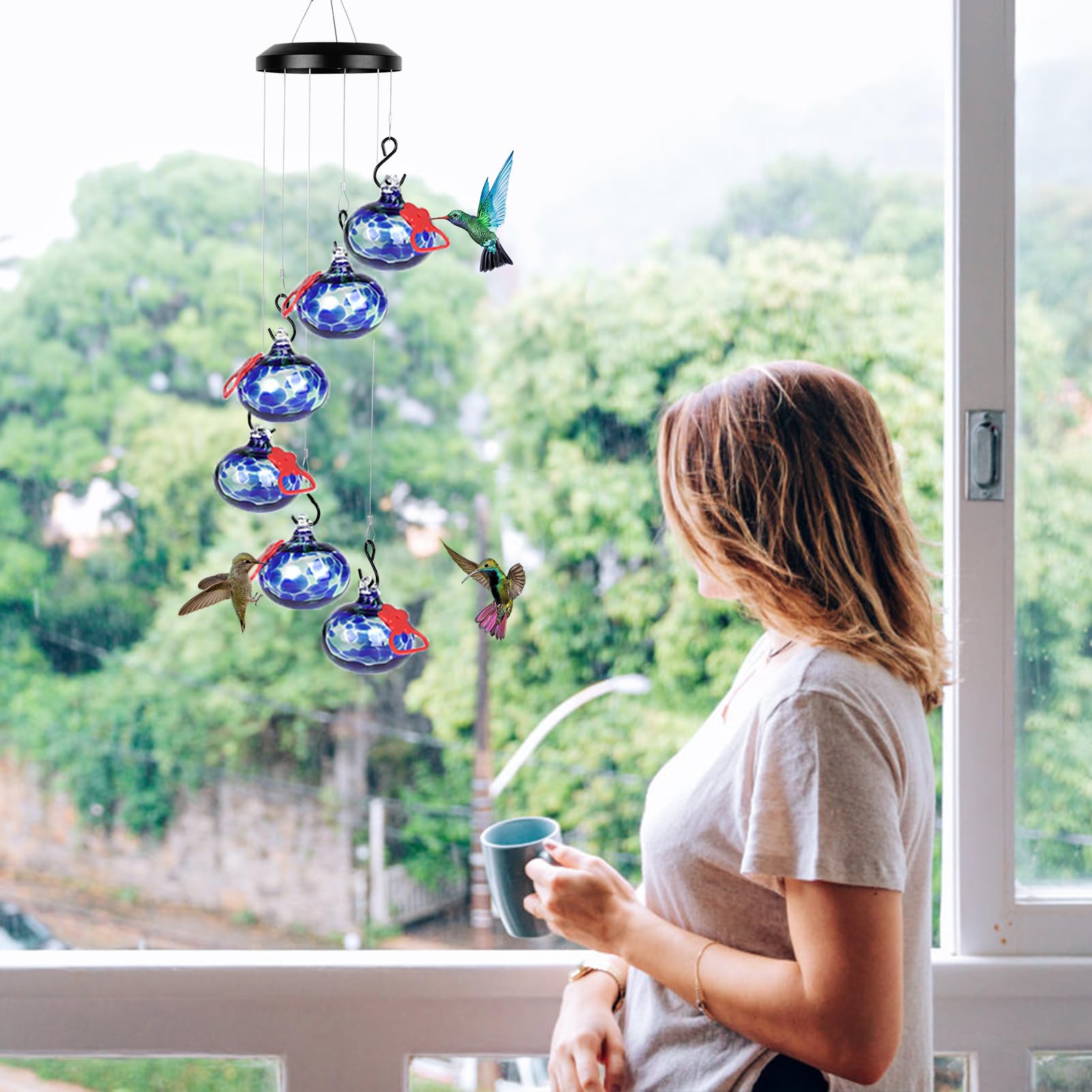 Headak Life Charming Wind Chimes Hummingbird feeders for Outdoors Hanging ant and bee Proof,Never Leak,Perfect Garden Decor for Outside: Dotted Navy Blue