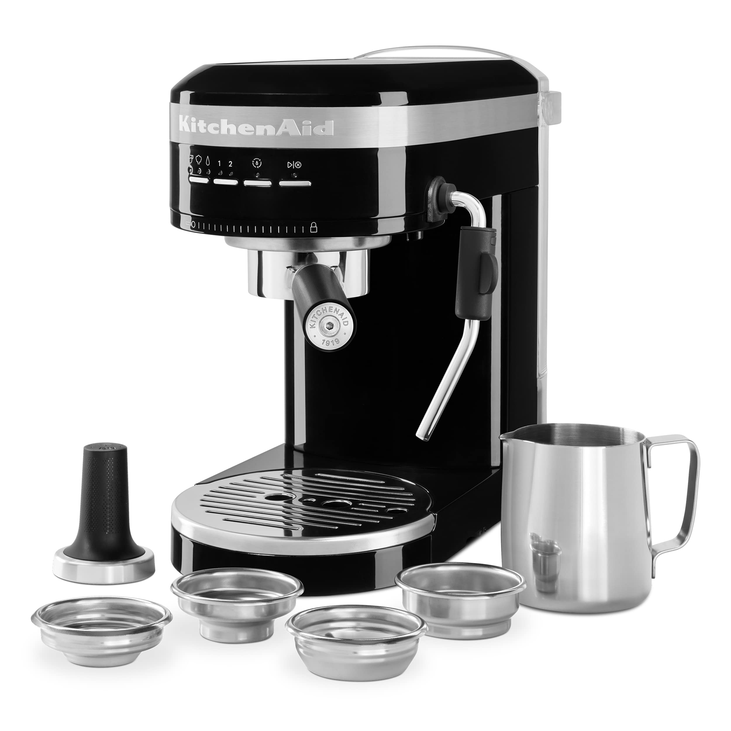 KitchenAid - Máquina de café espresso semiautomática de metal, color negro, 1,4 litros