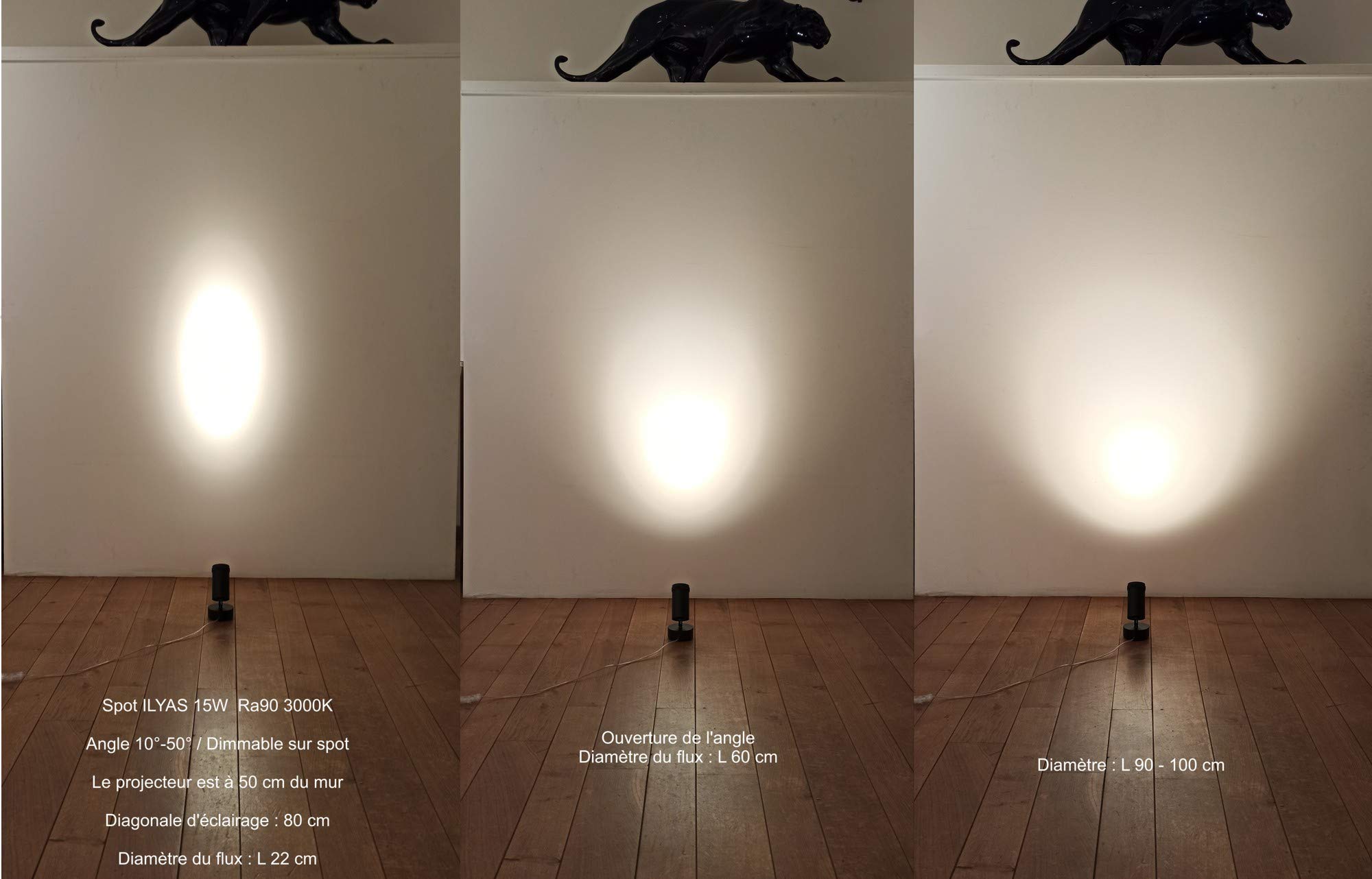 ILYAS - Faretto da tavolo dimmerabile da 12 W, con angolo di messa a fuoco regolabile da 10° a 50° Ra90 3000 K, illuminazione per quadri ed effetto luminoso (nero)