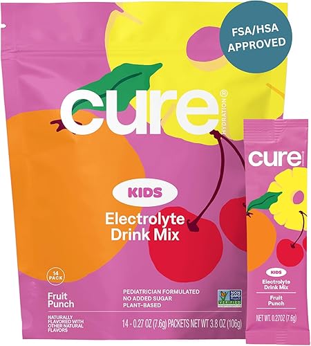 Cure Hydration - Mezcla de bebidas con electrolitos para niños  Rehidratación formulada por pediatras a base de plantas  Sin azúcar añadido,
