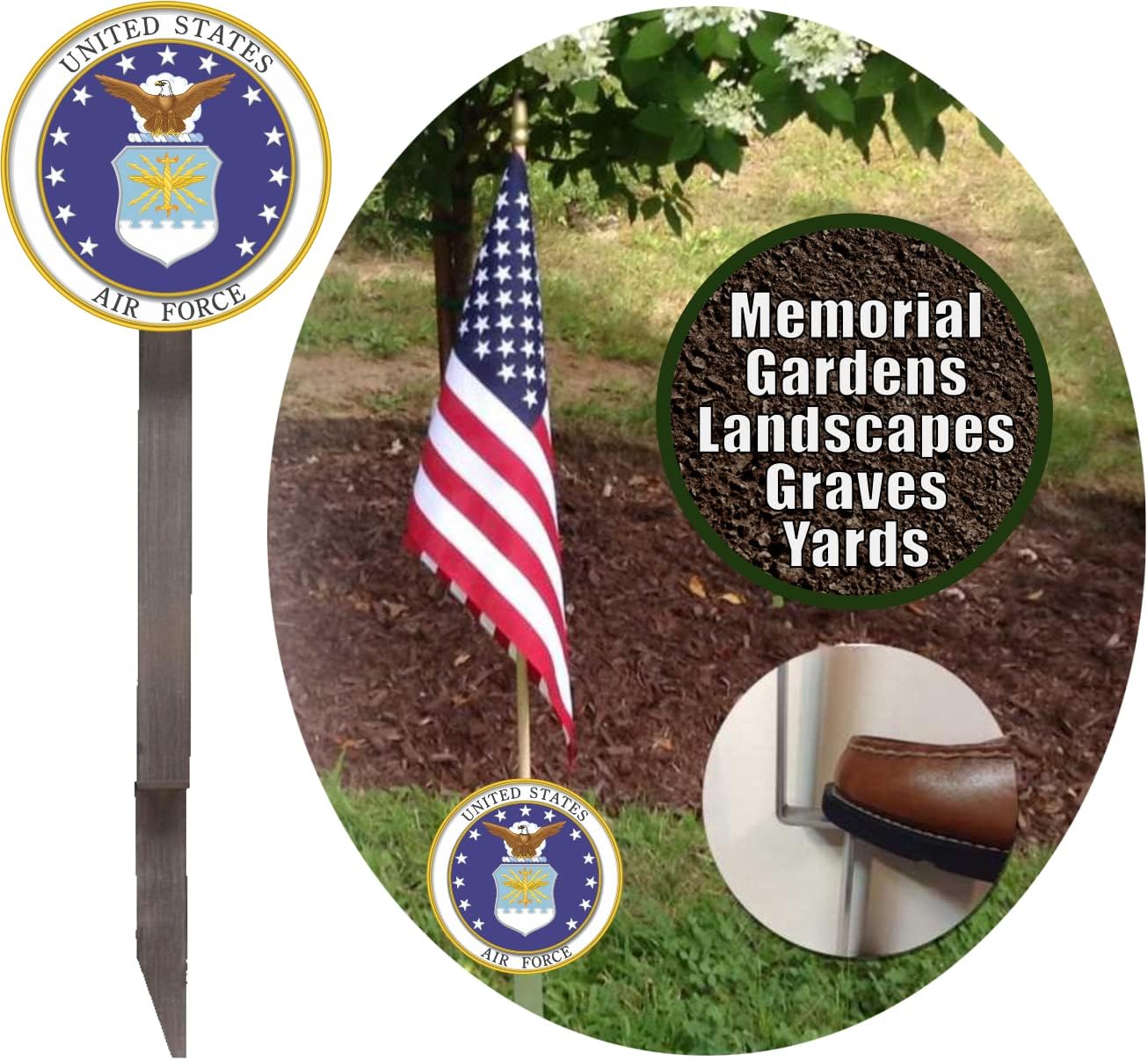 U.S. Air Force Flag Holder Grave Marker with 8x12" American Flag