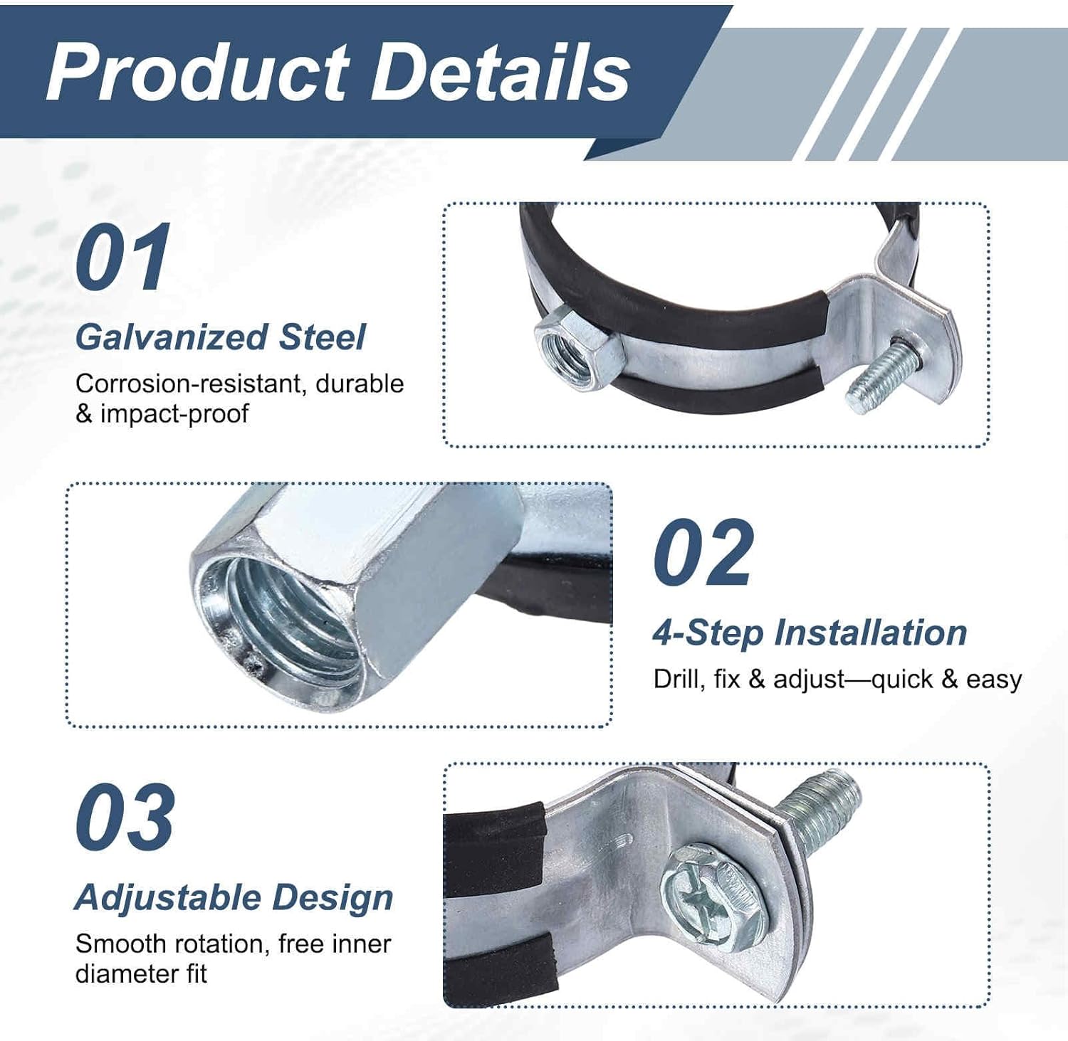 HARFINGTON 4セット スプリットリングパイプハンガー 6-5/16インチ (160mm) 亜鉛メッキ鋼板 壁天井マウント