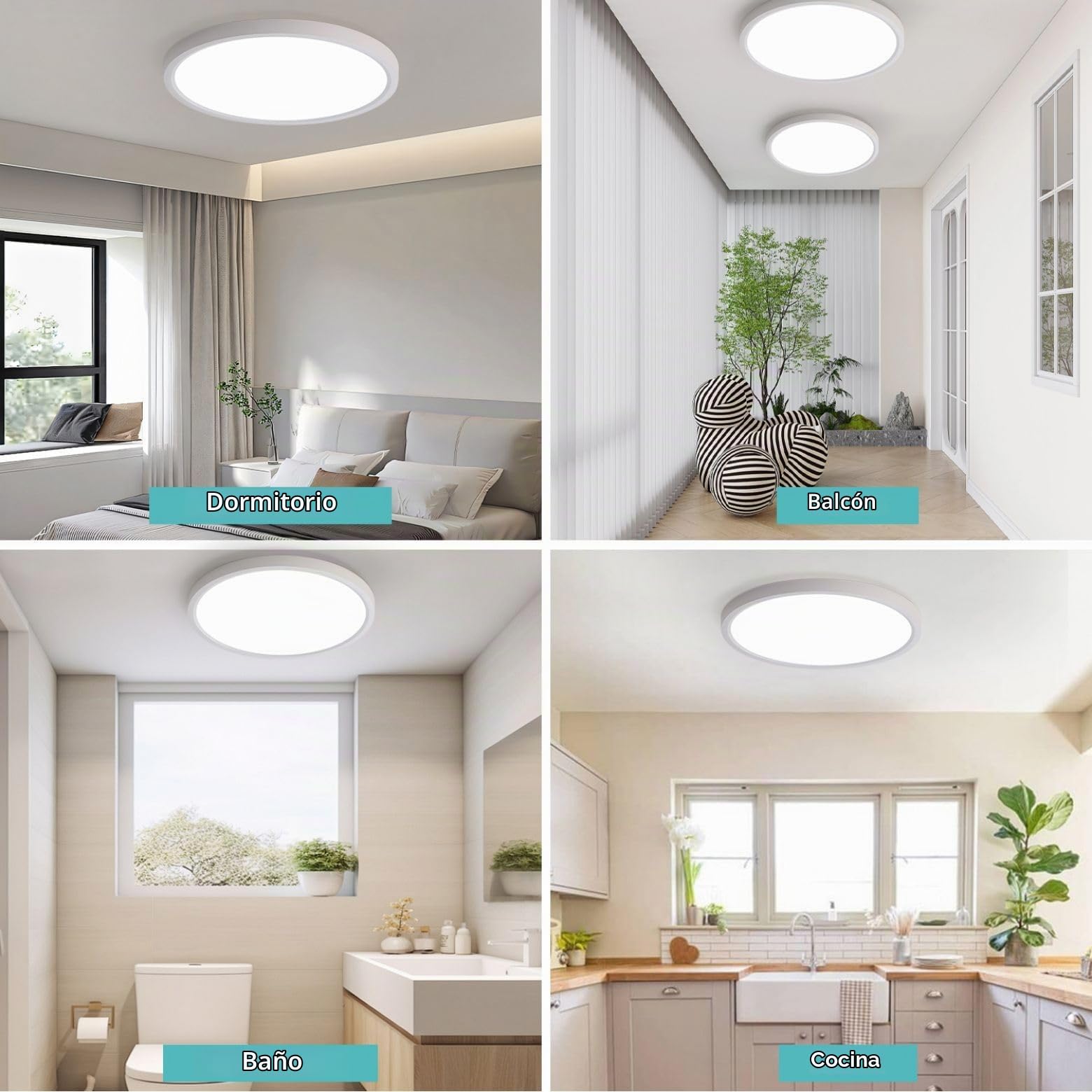 JDONG Lámpara de techo LED 36W Redonda Blanca Plana Ø50CM Moderna Lámpara Blanco Cálido 3000K para Dormitorio Oficina Salón Cocina Sótano Balcón