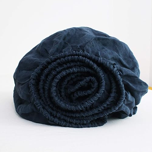 Miniatura 25 de S VICTORY SYMBOL Sábana bajera ajustable 100% de lino orgánico 78"x80" Cubrecolchón 1 Pieza, Bolsillo Profundo de 16 pulgadas, Ropa de Cama de Lino