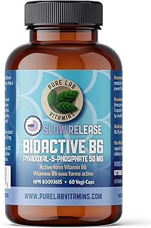 Pure Lab Vitamins - B6 Bioactive Supplement - 60 Vegan Caps - Promotes Healthy Metabolism, Supports Serotonin Synthesis & Immune System, Helps with Pregnancy Nausea - Slow Release - Gluten & Sugar Free
