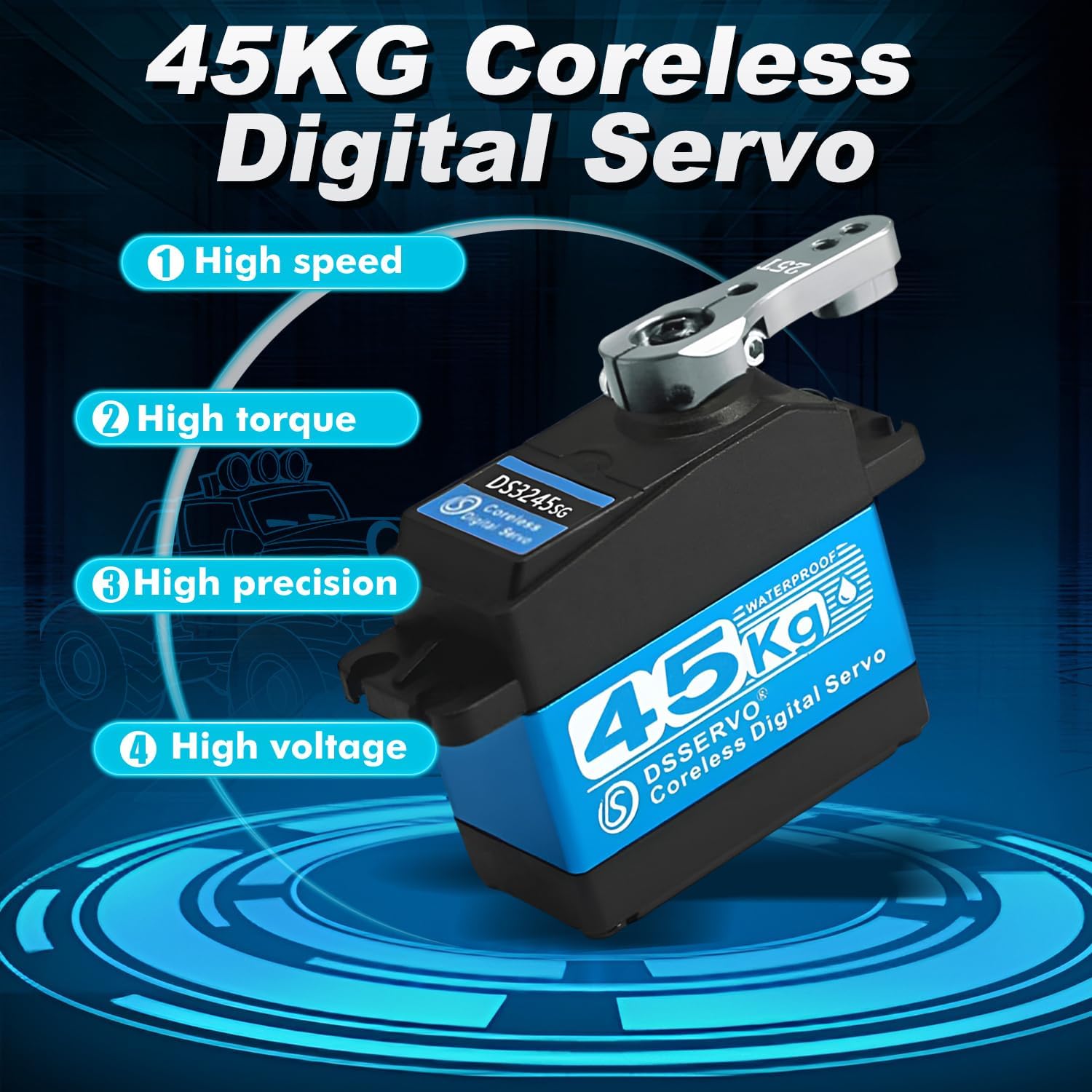 45KG Servo 1/10 Steering Servo High Torque Coreless RC Steering Servo Motor with Stainless Steel Gear Waterproof for 1/8, 1/10, 1/12 Scale Cars and DIY Projects (DS3245SG-270° Rotation)