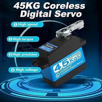 45KG Servo 1/10 Steering Servo High Torque Coreless RC Steering Servo Motor with Stainless Steel Gear Waterproof for 1/8, 1/10, 1/12 Scale Cars and DIY Projects (DS3245SG-270 Rotation) 5V-8.4V