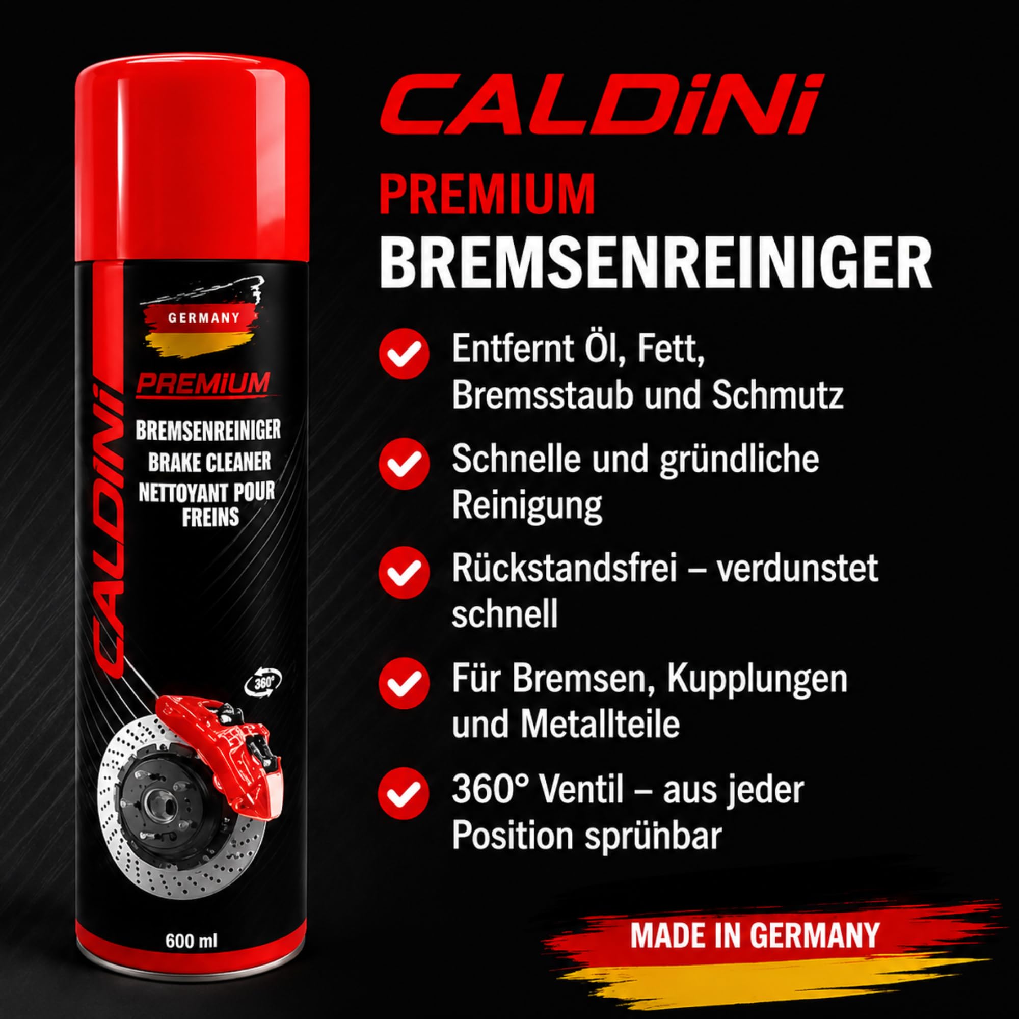 Caldini Bremsenreiniger 24 x 600 ml acetonfreier Teilereiniger Entfetter Spraydose