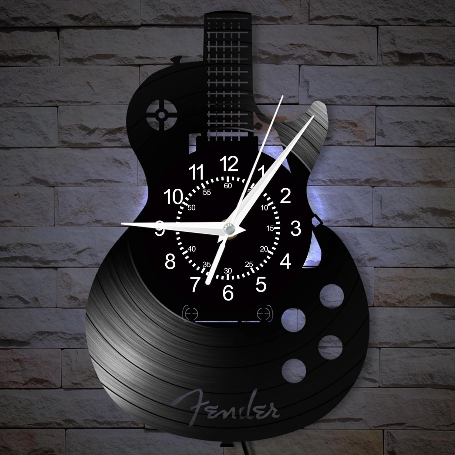 Guitar Decor Wall Clock, 12 Inch 7 Kinds of LED Color Guitar Lamp Music Wall Art Clock Silent Non Ticking Modern Decorative Vinyl Record Musical Clocks Guitar Gifts for Men Music Studio Decor