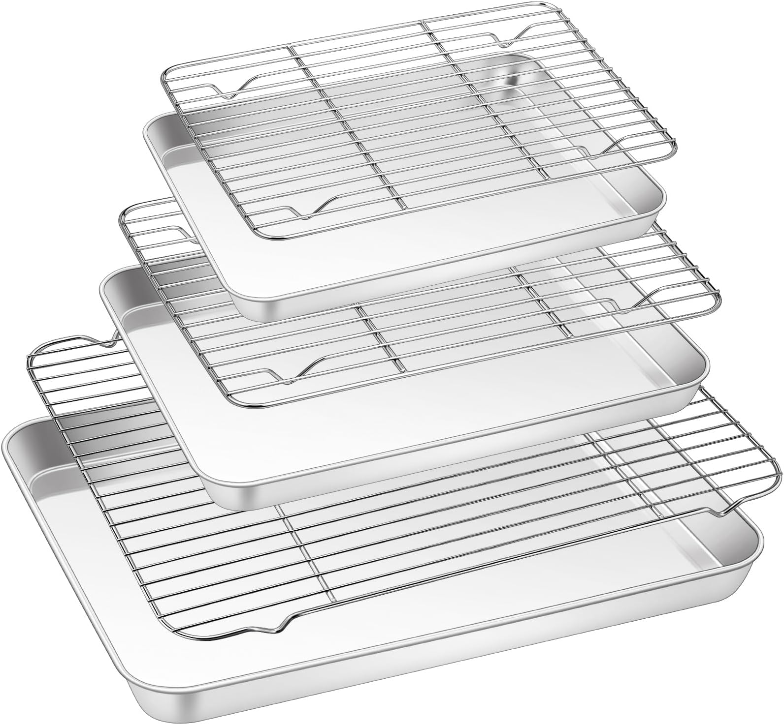 TeamFar Baking Sheet with Rack Set (3 Pans + 3 Racks), 17.6/12.5/10.5 Inch Stainless Steel Cookie Sheet Baking Pans Tray and Cooling Racks for Cooking Roasting, Non-Toxic & Heavy Duty, Dishwasher Safe