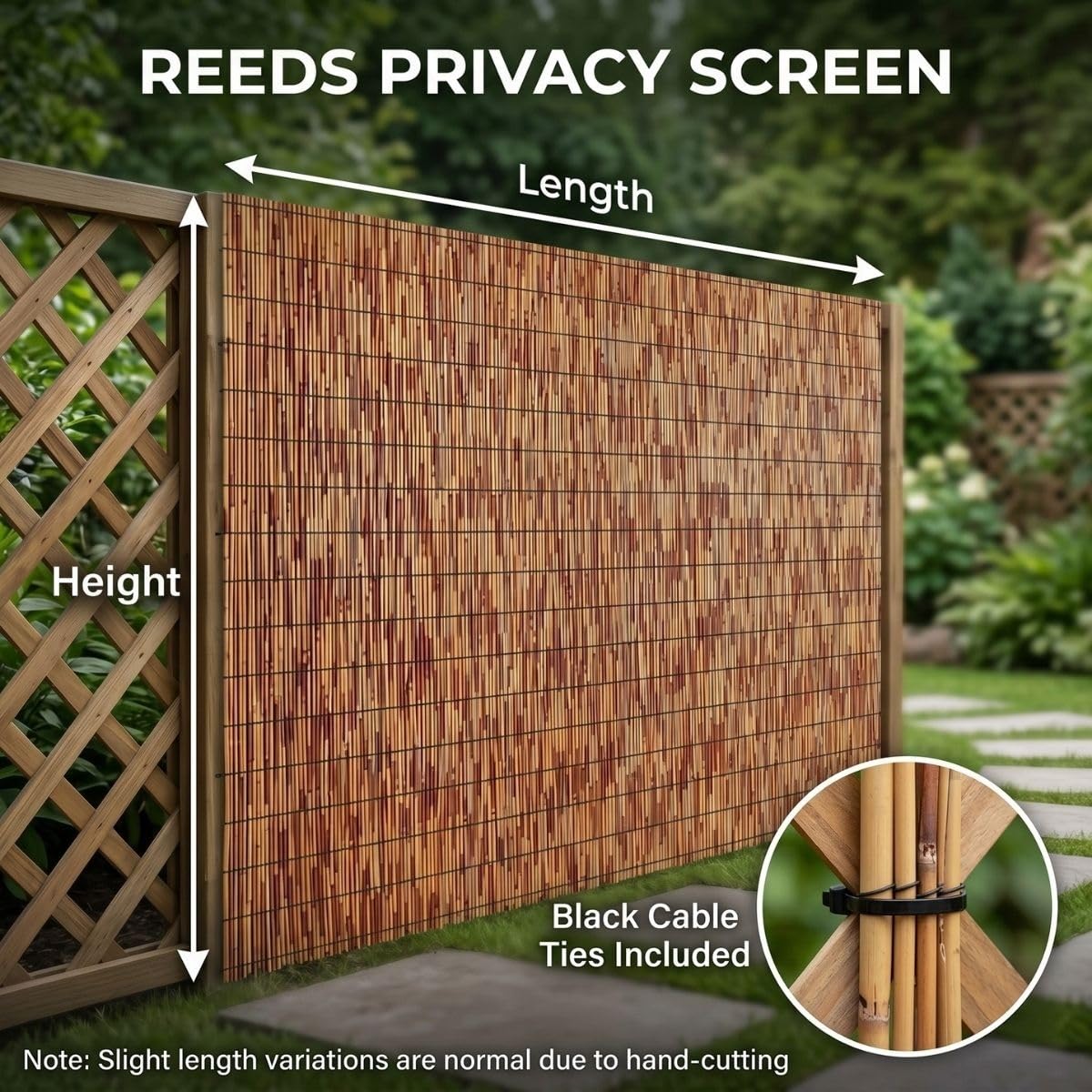 Arella in Bambù Naturale Privacy 100/120/130/150/180 cm Cannette in Canne Canniccio con Fascette per Esterno Rilegate Giardino Terrazza Balcone Piscina Gazebo Stuoia Ombreggiante(Bianco,H80xL150cm)