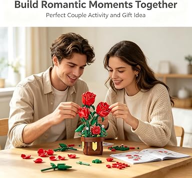 Roses Flowers Building Block Set,Artificial Red Roses Flower Botanicals Bonsai Building Set,Office & Home Decor,Gift for Mother's Day,Valentine Day,Birthday,Christmas Day(307 PCS)