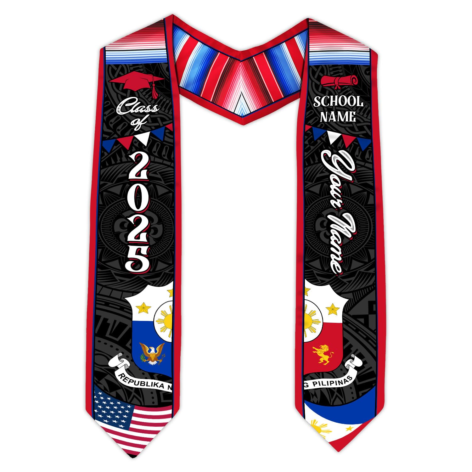 MonkeyVan Custom Philippines Flag Graduation Sash 2025, Filipino Graduation Sash Filipinos American Flag Graduation Stole 2025 Plp 3