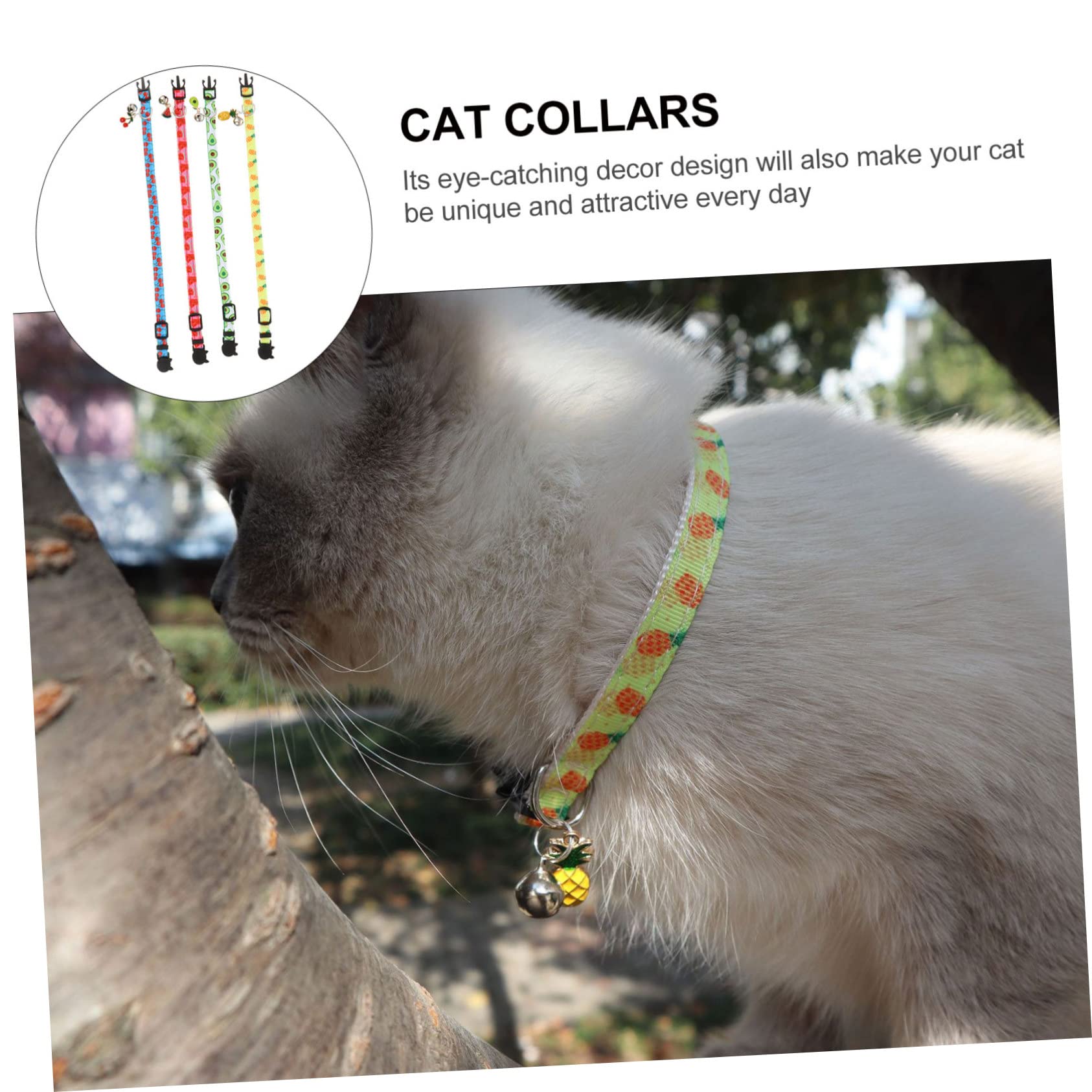 INOOMP 12pièces Collier pour Chat Réglable avec Cloche Et Accessoires Fruits Avocat Ananas Pastèque Cerise Colliers Sécurisés pour Animaux De Compagnie