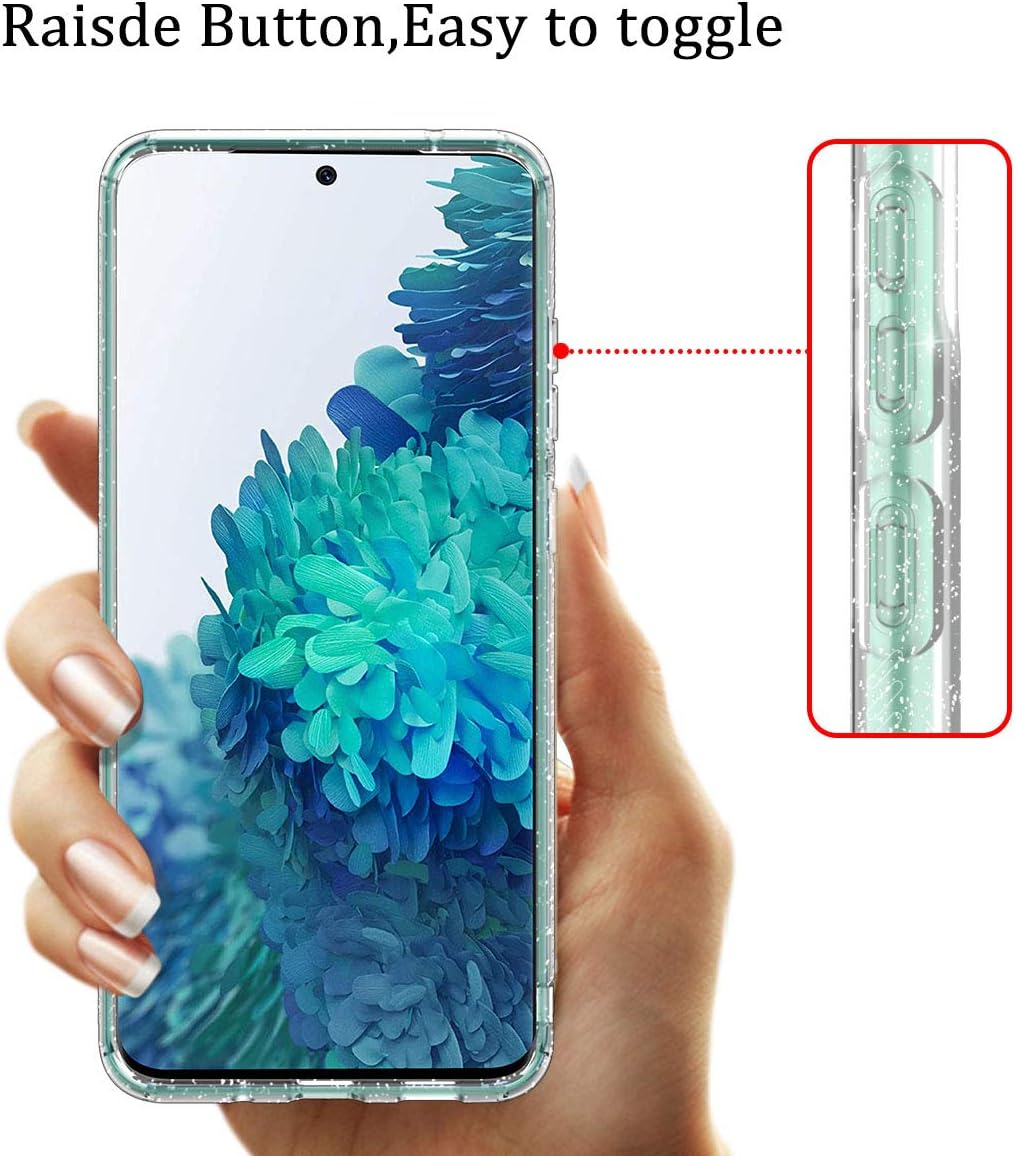 Lamcase for Galaxy S20 FE 5G Case, Floral Crystal Clear Bling Sparkly Glitter Shiny Slim Fit Hard PC Drop Protection Shockproof Women Girls Cover for Samsung Galaxy S20 Fan Edition 2020, Clear Glitter