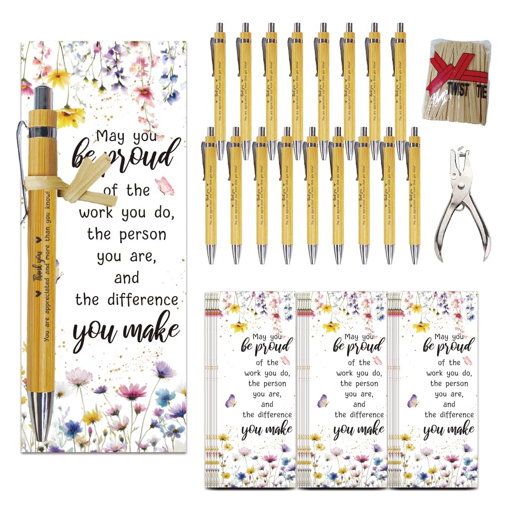 WEBEEDY 36 Sets Employee Appreciation Gifts Bulk May You Be Proud Sign Bamboo Pen with Inspirational Notes Flower Bookmark Cards for Christmas Office Coworker Colleague Nurse Teacher Team Party Favor