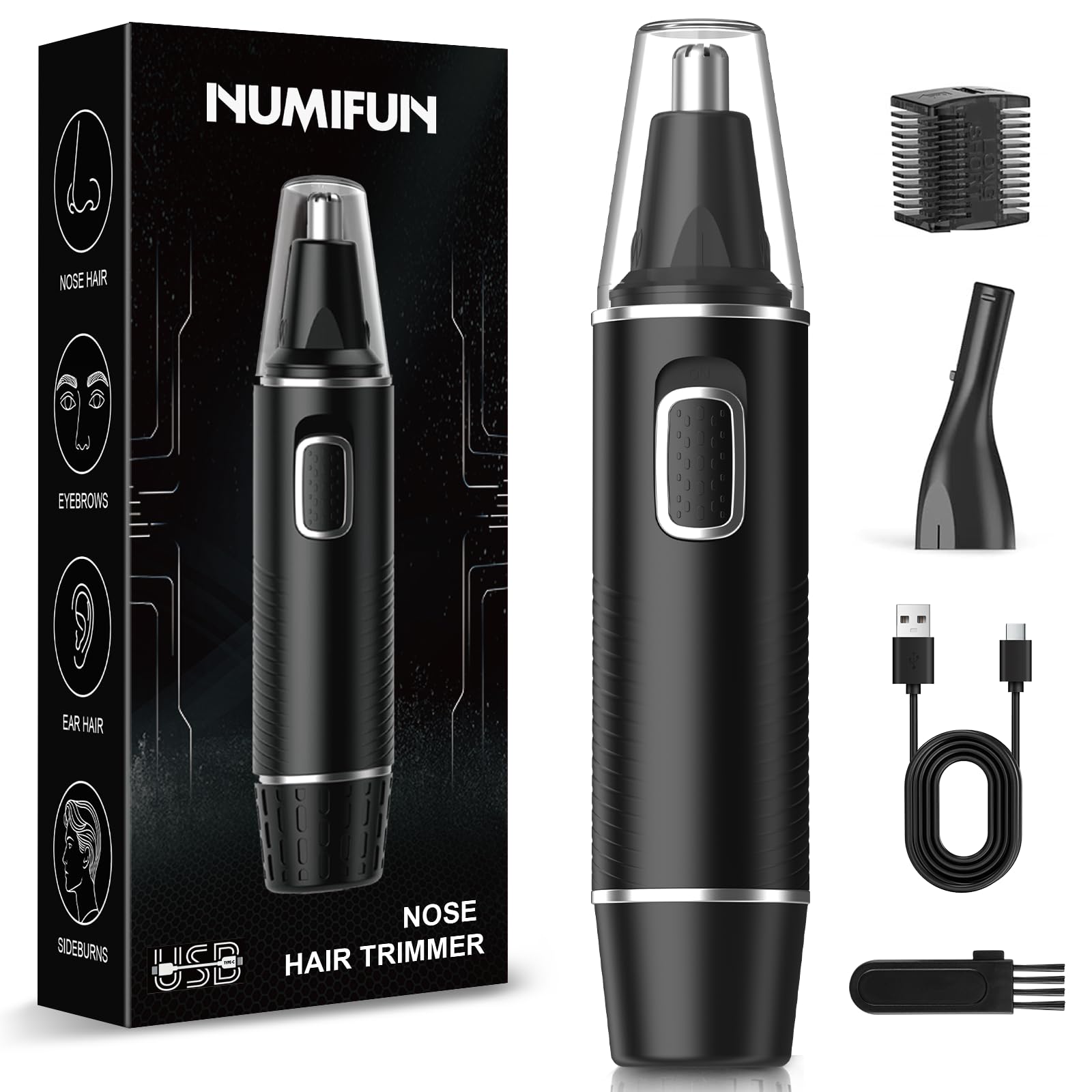 Nasenhaartrimmer Herren, 2 in 1 Nasenhaarentferner und Ohrhaarschneider, USB Wiederaufladbar Ohrhaarschneider mit PrecisionTrim-Technologie, Doppelschneideklingen, IPX7 Wasserdicht, Einfache Reinigung