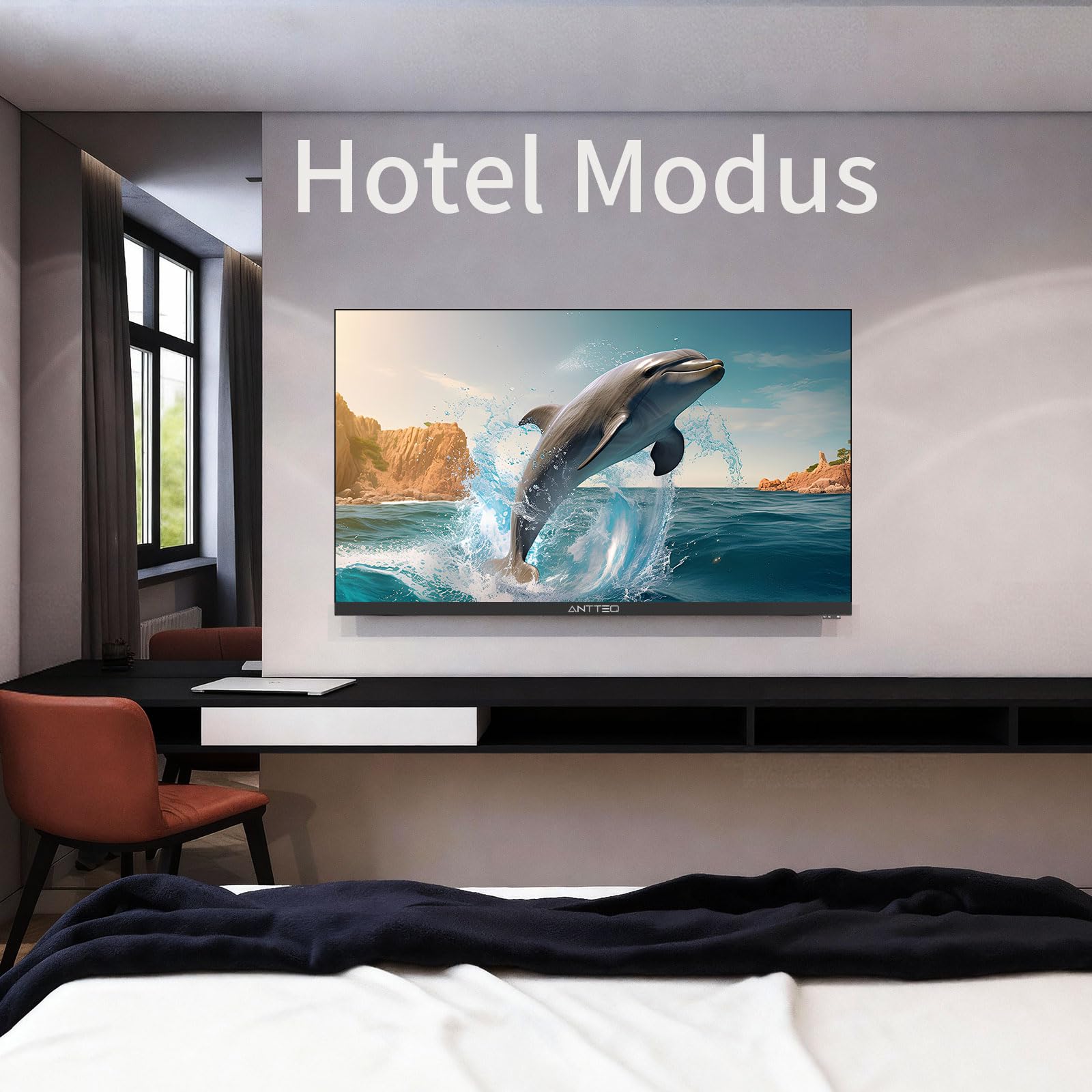Antteq AE24H5C Televisor LED 24 Pulgadas (60 cm) HD con12V, Triple Sintonizador DVB-C/T2/S2, Modo Hotel, Audio Dolby, Conexiones SCART & Ci+ – Ideal para Autocaravana, Hotel